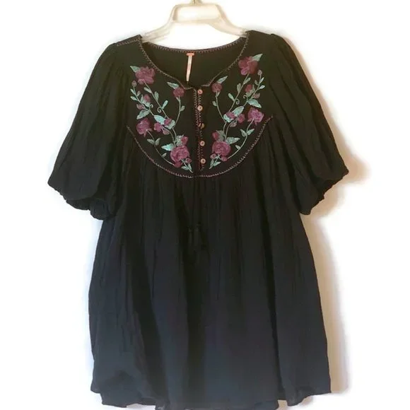 embroidered tunic mini dress SHU-SHI Women's Bohemian Cold Shoulder Embroidered Tunic Dress main image 0